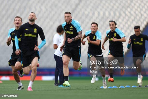 Players of FC Internazionale during the training session ahead of the UEFA Champions League 2022/23 final on June 09, 2023 in Istanbul, Turkey.
