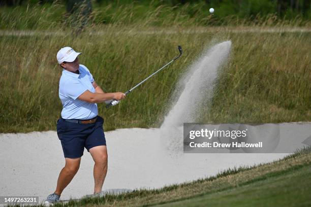 Meaghan Francella of the United States plays a shot from a bunker on the seventh hole during the first round of the ShopRite LPGA Classic presented...