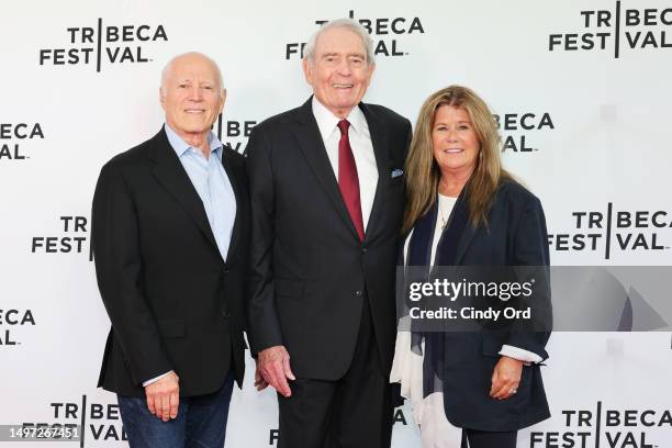 Frank Marshal, Dan Rather and Jenifer Westphal attend the "Rather" premiere during the 2023 Tribeca Festival at SVA Theatre on June 09, 2023 in New...