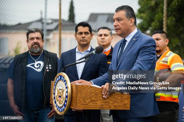 Los Angeles, CA U.S. Sen. Alex Padilla speaks during a news conference on Friday, June 9, 2023 in Los Angeles where he called on the U.S....