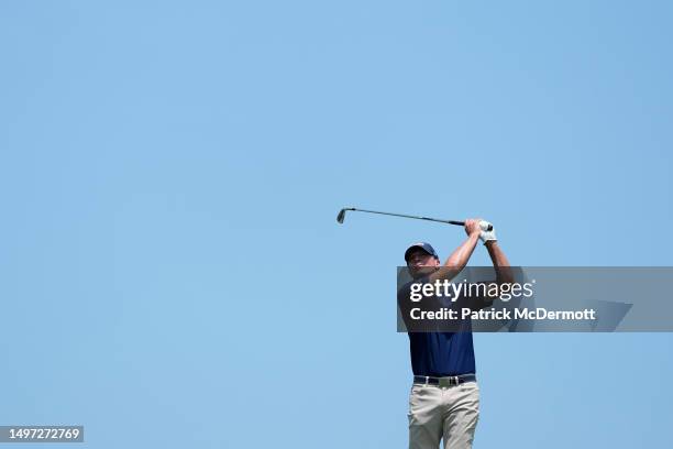 Steve Stricker of United States plays his tee shot on the eighth hole during the first round of the American Family Insurance Championship at...