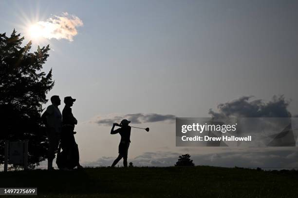 Sarah Jane Smith of Australia hits a tee shot on the eighth hole during the first round of the ShopRite LPGA Classic presented by Acer at Seaview Bay...