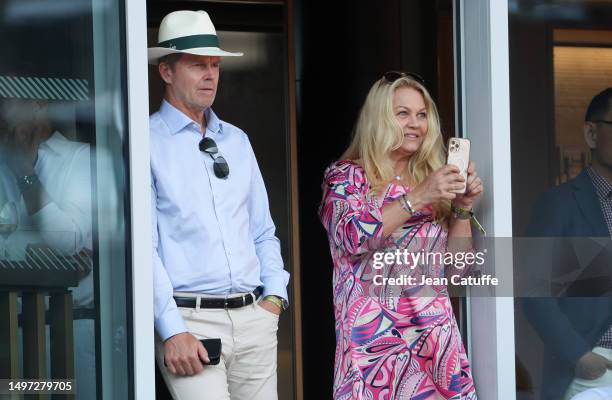 Stefan Edberg and Annette Hjort Olsen attend day 13 of the 2023 French Open at Stade Roland Garros on June 9, 2023 in Paris, France.