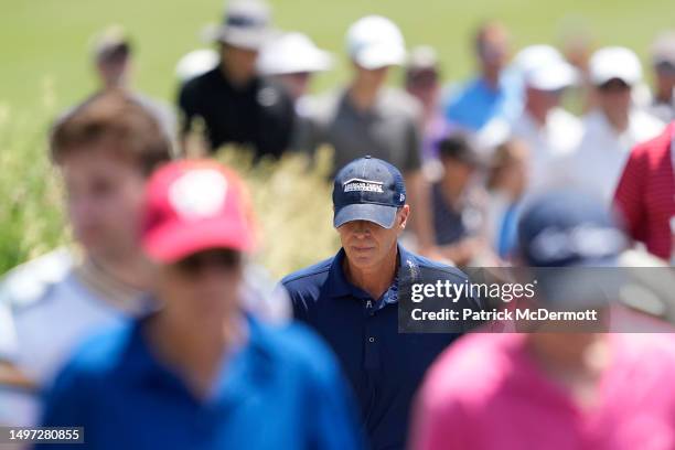 Steve Stricker of United States walks to the eighth hole during the first round of the American Family Insurance Championship at University Ridge...