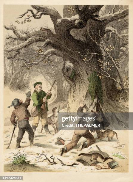 hunting marten chromolithograph 1868 - ferret stock illustrations