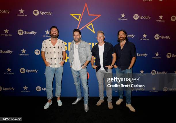 Brad Tursi, Matthew Ramsey, Trevor Rosen, Geoff Spring of Old Dominion visit Spotify House during CMA Fest 2023 - Day 2 at Ole Red on June 09, 2023...