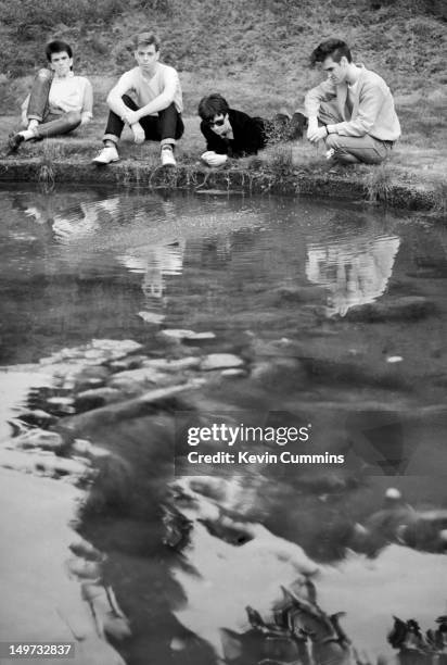 English alternative rock band, The Smiths, Dunham Massey, Greater Manchester, 7th September 1983. Left to right: drummer Mike Joyce, bassist Andy...