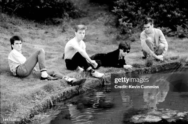 English alternative rock band, The Smiths, Dunham Massey, Greater Manchester, 7th September 1983. Left to right: drummer Mike Joyce, bassist Andy...