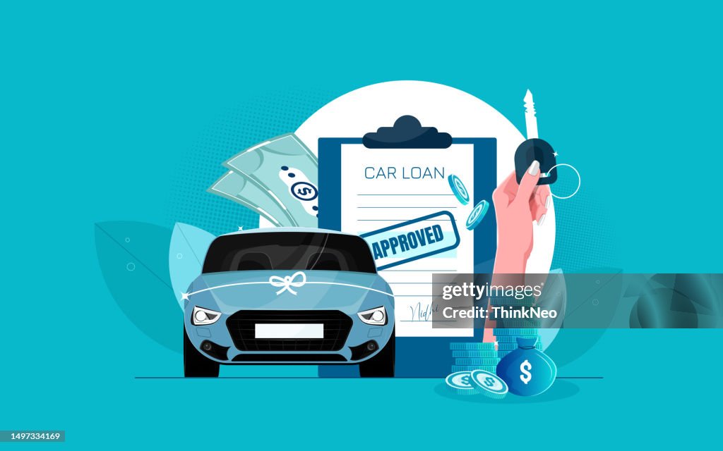 Konzeptbanner des Autokredits oder der Autovermietung.