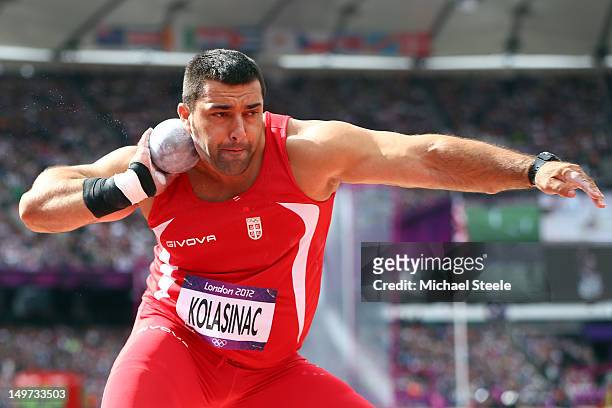 Asmir Kolasinac of Serbia competes in the Men's Shot Put qualification on Day 7 of the London 2012 Olympic Games at Olympic Stadium on August 3, 2012...
