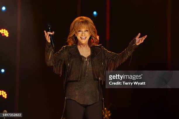 Reba McEntire performs on stage during day two of CMA Fest 202 at Nissan Stadium on June 09, 2023 in Nashville, Tennessee.