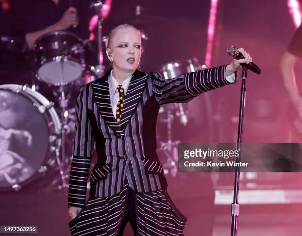 Shirley Manson of Garbage performs at The Greek Theatre on June 09, 2023 in Los Angeles, California.