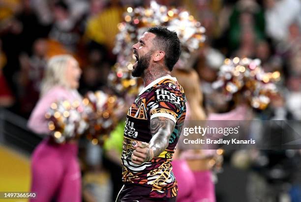Adam Reynolds of the Broncos csatduring the round 15 NRL match between Brisbane Broncos and Newcastle Knights at Suncorp Stadium on June 10, 2023 in...