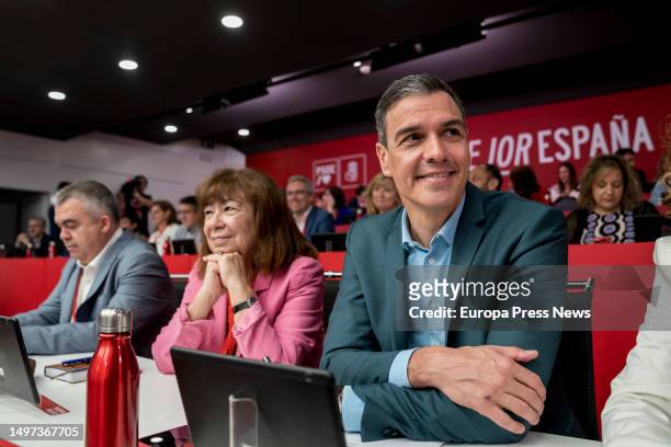 The secretary of Organization of the Socialist Party, Santos Cerdan; the first vice-president of the Senate and president of the PSOE, Cristina...