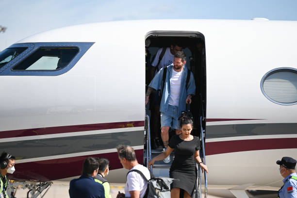 Lionel Messi and team mates of Argentina National Football Team arrive at Beijing Capital International Airport on June 10, 2023 in Beijing, China.