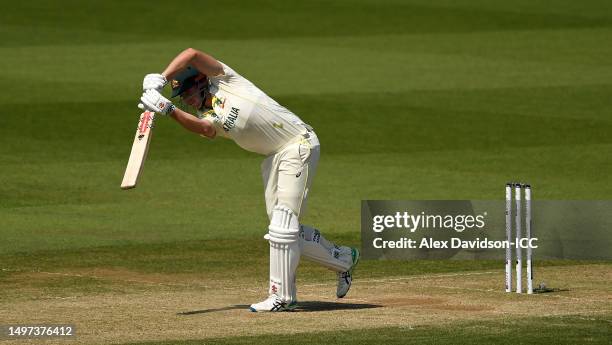 Cameron Green of Australia plays a shot during day four of the ICC World Test Championship Final between Australia and India at The Oval on June 10,...