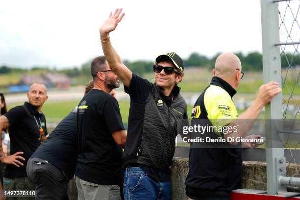 Legend Valentino Rossi of Italy follow the qualifying of MotoGP of Italy at Mugello Circuit on June 10, 2023 in Scarperia, Italy.