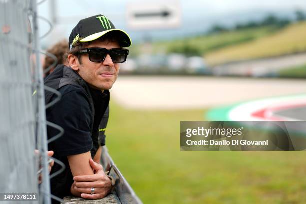 Legend Valentino Rossi of Italy follow the qualifying of MotoGP of Italy at Mugello Circuit on June 10, 2023 in Scarperia, Italy.