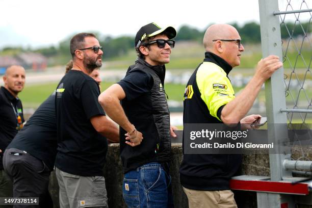 Legend Valentino Rossi of Italy follow the qualifying of MotoGP of Italy at Mugello Circuit on June 10, 2023 in Scarperia, Italy.