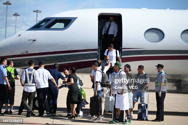 Lionel Messi and team mates of Argentina National Football Team arrive at Beijing Capital International Airport on June 10, 2023 in Beijing, China.