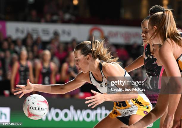 Cara Koenen of the Lightning in action during the round 13 Super Netball match between Adelaide Thunderbirds and Sunshine Coast Lightning at Adelaide...