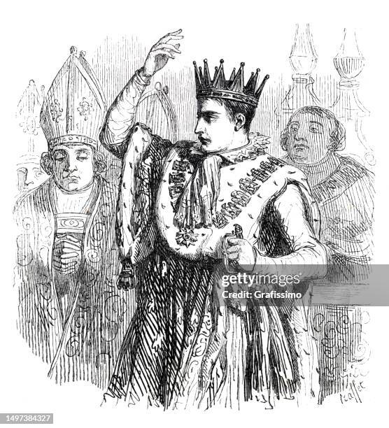 emperor napoleon bonaparte at coronation 1804 - napoleonic wars stock illustrations