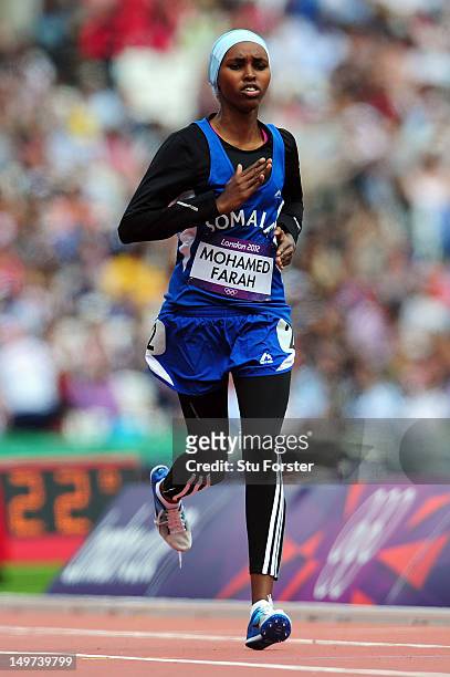 Zamzam Mohamed Farah of Somalia competes in the Women's 400m Heats on Day 7 of the London 2012 Olympic Games at Olympic Stadium on August 3, 2012 in...