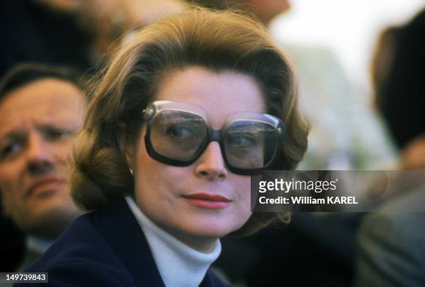 Princess Grace of Monaco attending the Oxford Cambridge boat race on the Seine river on May 1, 1975 in Paris, France.
