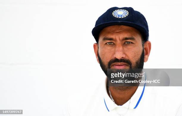 Cheteshwar Pujara of India looks on during day four of the ICC World Test Championship Final between Australia and India at The Oval on June 10, 2023...