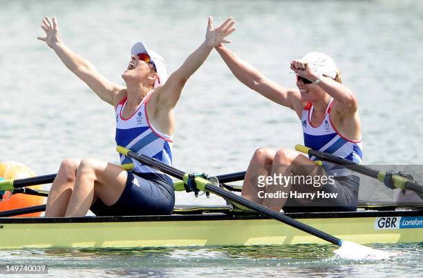 Katherine Grainger and Anna Watkins of Great Britain celebrate after winning gold in the Women's Double Sculls final on Day 7 of the London 2012...