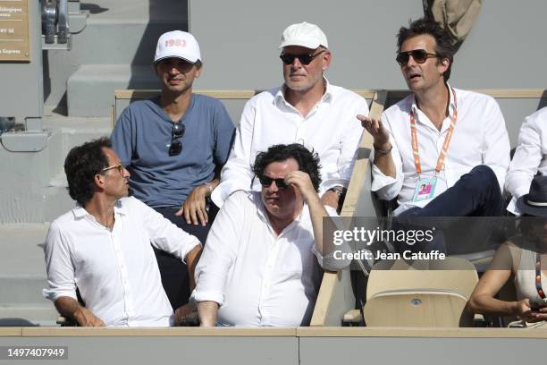 Alexandre Bompard and Yannick Bolloré attend the 2023 French Open at Roland Garros on June 09, 2023 in Paris, France.