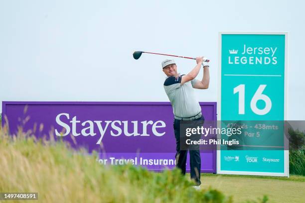 Greig Hutcheon of Scotland during Day Two of the Jersey Legends at La Moye Golf Club on June 10, 2023 in St Helier, Jersey.