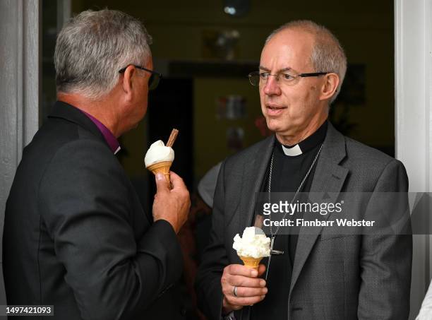Archbishop of Canterbury, The Most Reverend and Right Honourable Justin Welby enjoys a Rossi's ice cream during his visit Weymouth beach, on June 10,...