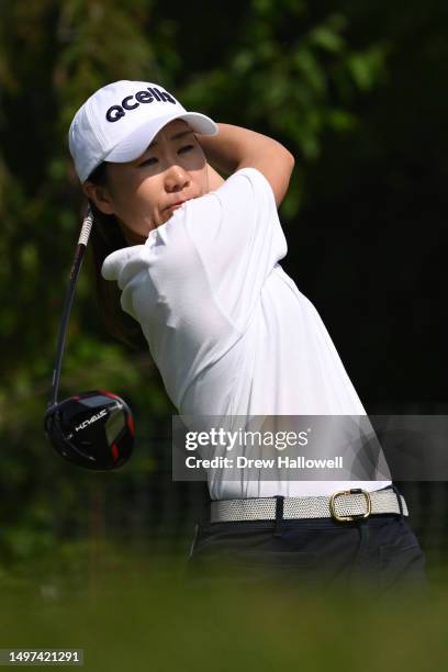 In Kyung Kim of South Korea hits a tee shot on the 14th hole during the second round of the ShopRite LPGA Classic presented by Acer at Seaview Bay...