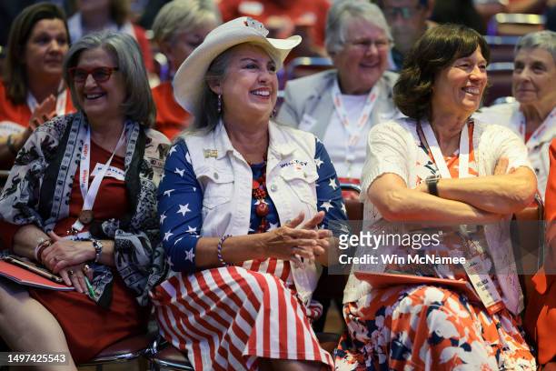 Delegates listen to proceedings during the North Carolina Republican party's state convention June 10, 2023 in Greensboro, North Carolina. Republican...