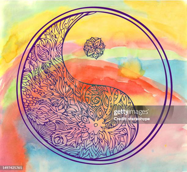 rainbow ying yang - asian couple exercise stock illustrations