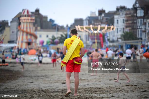 Lifeguard is seen at the beach, on June 10, 2023 in Weymouth, England.