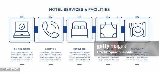 hotel services and facilities vector infographic template. - suite stock illustrations