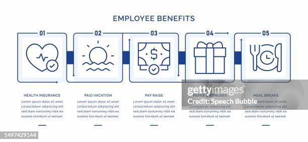 employee benefits vector infographic template. - guiding principles infographic stock illustrations