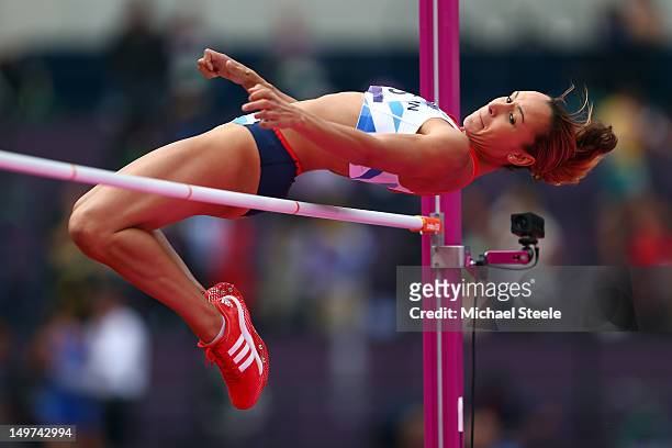 Jessica Ennis of Great Britain competes in the Women's Heptathlon High Jump on Day 7 of the London 2012 Olympic Games at Olympic Stadium on August 3,...