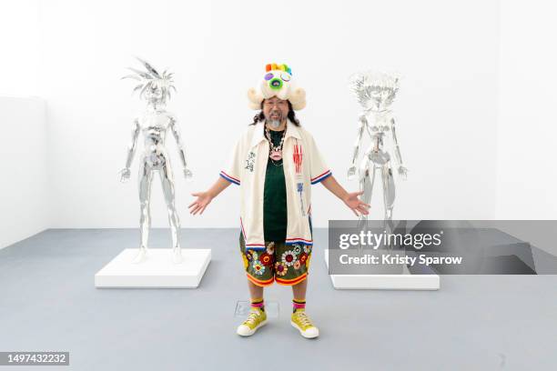 Artist Takashi Murakami poses during his "Understanding The New Cognitive Domain" : Takashi Murakami's Exhibition at the Gagosian Gallery on June 10,...