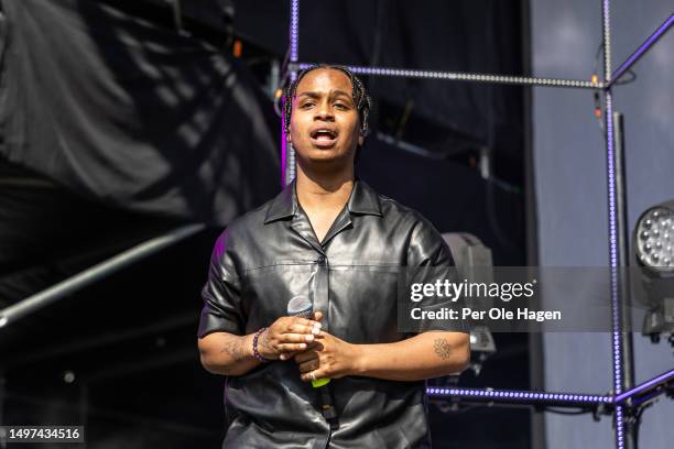 Isah performs on stage during day 2 of Neon Festival 2023 on June 10, 2023 in Trondheim, Norway.