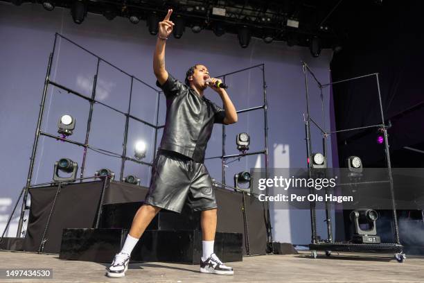 Isah performs on stage during day 2 of Neon Festival 2023 on June 10, 2023 in Trondheim, Norway.