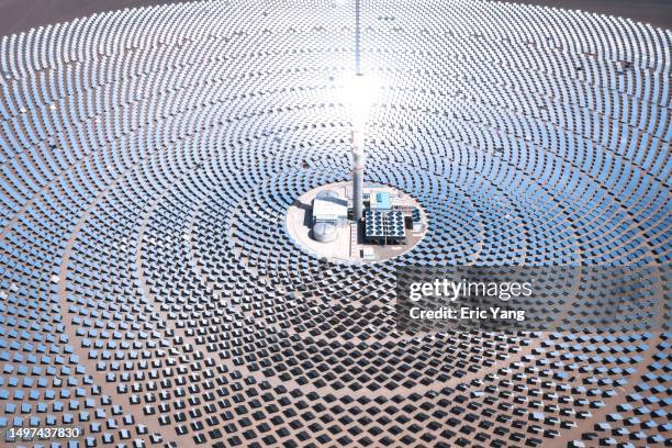 aerial view of photovoltaic power station - gobi desert stock pictures, royalty-free photos & images