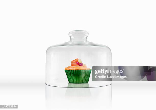 a cupcake under a glass cloche - cloche stock pictures, royalty-free photos & images