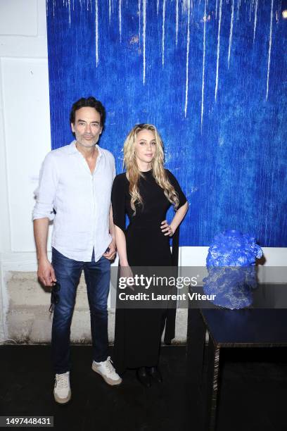 Anthony Delon and Johanna Capliez attends the "Hot Candles" Johanna Capliez's Preview at Atelier de Visconti on June 09, 2023 in Paris, France.