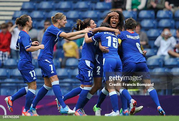 Wendie Renard of France celebrates her goal with team mates during the Women's Football Quarter Final match between Sweden and France, on Day 7 of...