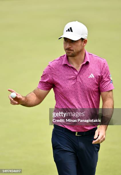 Nick Taylor of Canada reacts after a putt on the 10th hole during the third round of the RBC Canadian Open at Oakdale Golf & Country Club on June 10,...