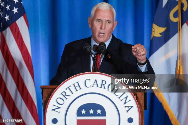 Republican presidential candidate former U.S. Vice President Mike Pence speaks about the recent federal indictment of former U.S. President Donald...