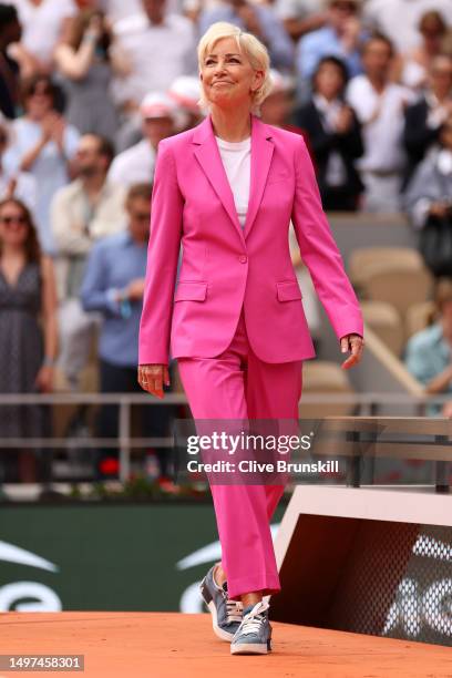 Former Tennis Player, Chris Evert looks on during the trophy ceremony for the Women's Singles Final match between Iga Swiatek of Poland and Karolina...